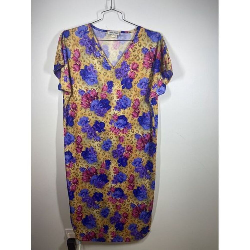 Vintage Nite Images‎ Women’s Purple Floral Mixed With Animal Print Caftan One Sz